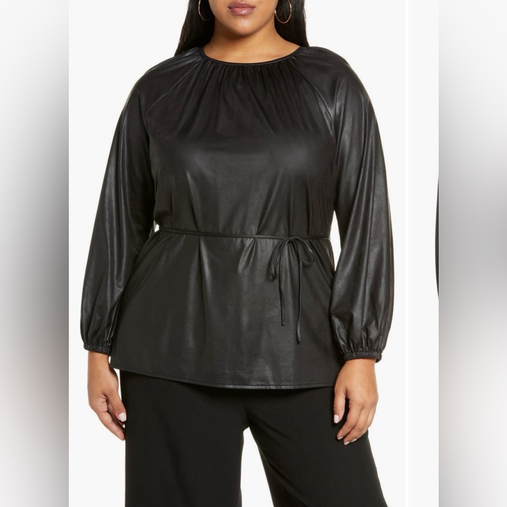 Halogen Black Faux Leather Tunic EUC